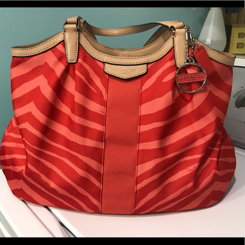 Coach Devin Hot Orange Zebra Shoulder Bag